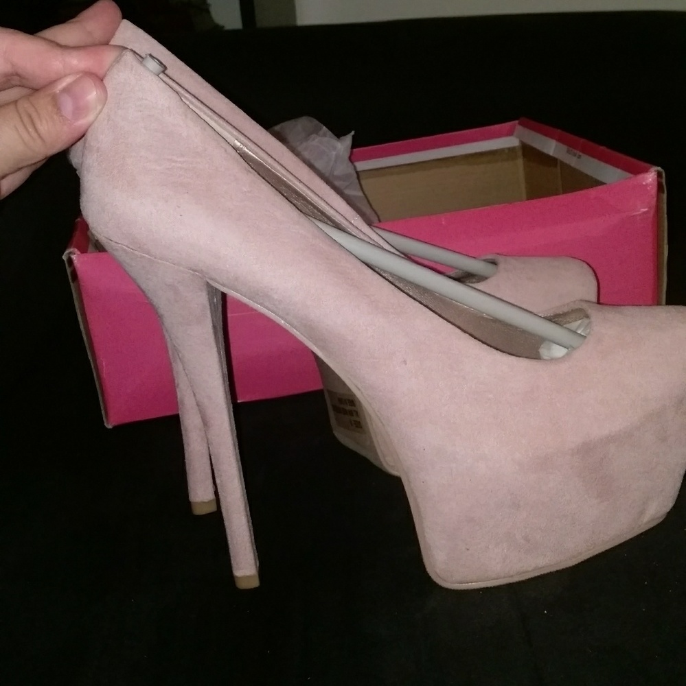 Qupid Faux Suede Pink Blush Platform Heels